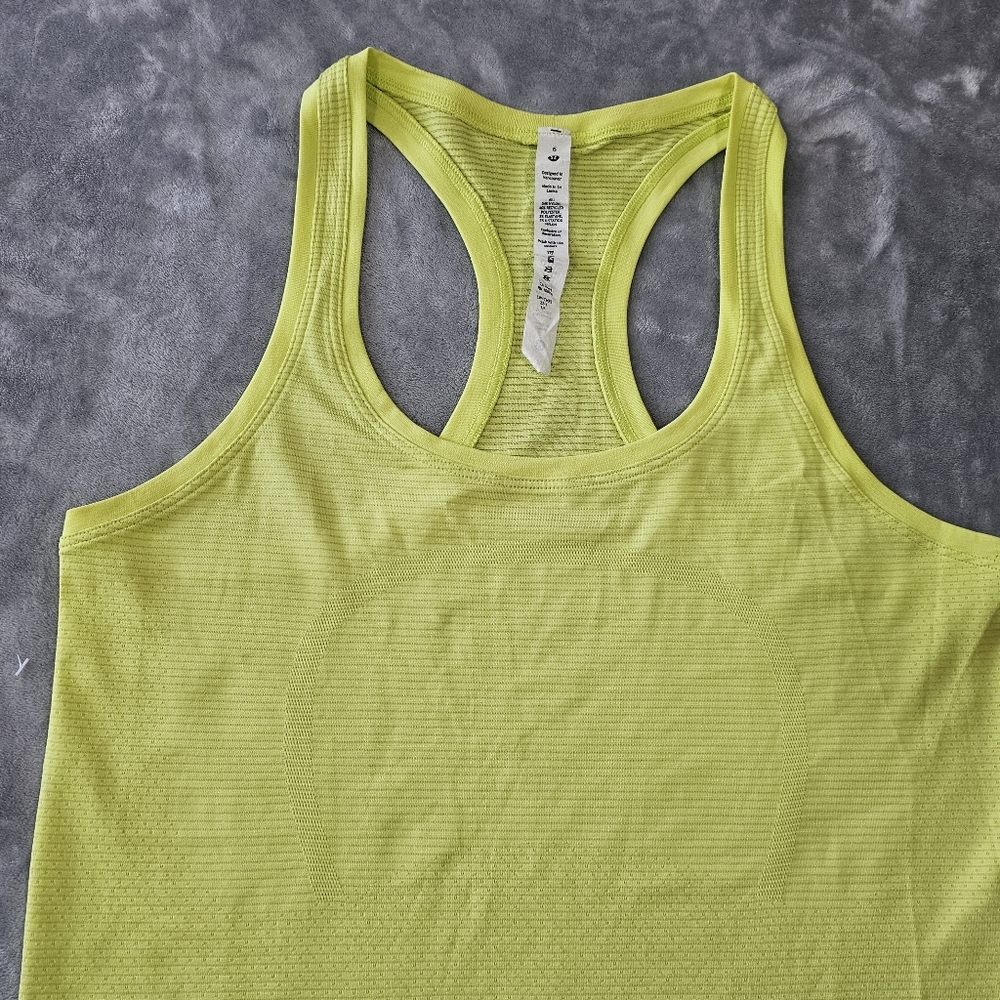 lululemon athletica Neon Yellow and Coral Ribbed Racerback Tank Tops - Picture 5 of 16